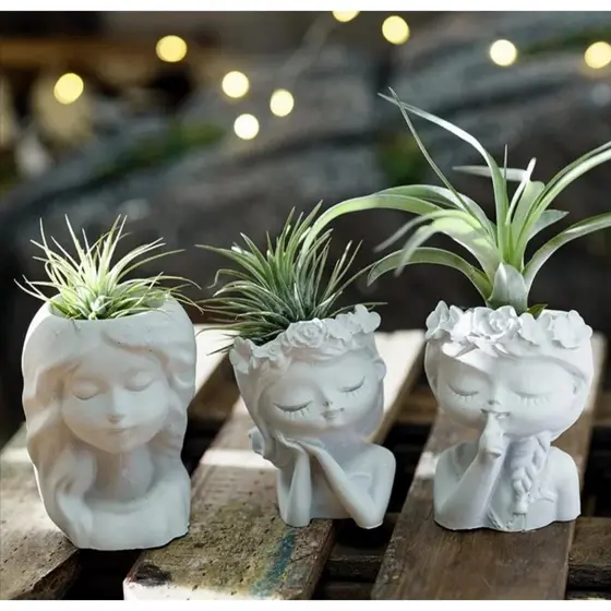 Kit com 03 Vasinhos Decorativo Bonecas Feito de Gesso Cru Linda Decoração para sua Casa