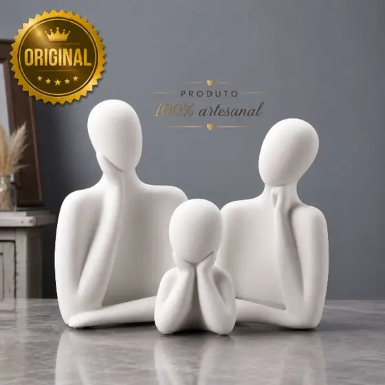 Escultura decorativa família Estátua moderna, minimalista em gesso cru para escritório, estante