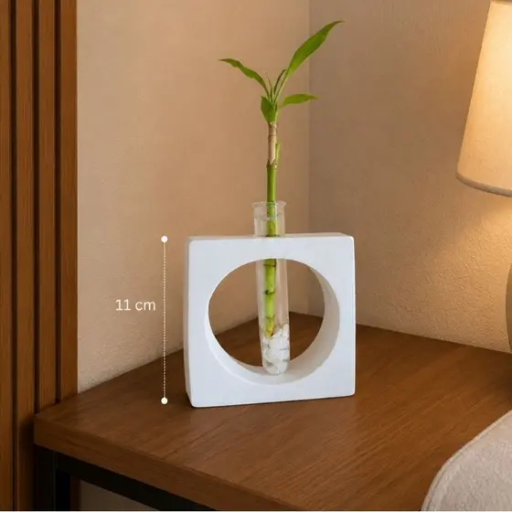 Vaso Decorativo Moderno Tubo de Vidro em Gesso 11cm | Estilo Boho Minimalista Sala Quarto Aparador