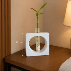 Vaso Decorativo Moderno Tubo de Vidro em Gesso 11cm | Estilo Boho Minimalista Sala Quarto Aparador
