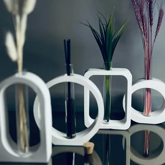Vaso Decorativo Boho chic COM tubo hidroponico em Gesso branco para casa sala quarto mesa escritório