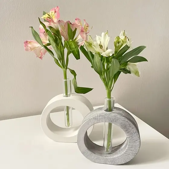 Vaso Decorativo Enfeite REDONDO - Aesthetics Boho Minimalista Com Tubo para mesa, Aparador, estante