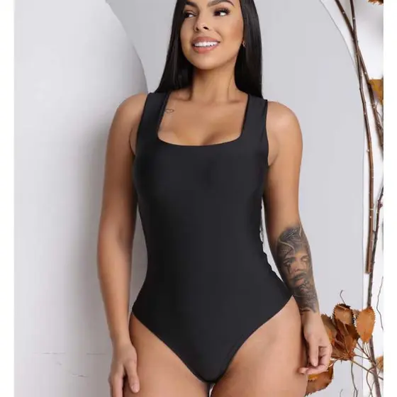 Body Feminino Decote Quadrado Regata Suplex Premium Moda Gringa Blogueira Com Bojo Elegante