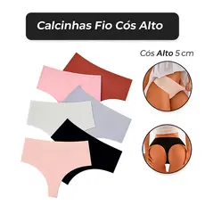 Kit 5/3 Calcinhas Cos Alto Fio Dental Modeladora Sem Costura Corte Laser