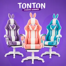 Cadeira Gamer com Massageador de Lombar e Orelhinha De Coelho Reclinável Ergonômica Giratória 150Kg