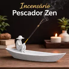 Pescador Zen Decorativo | Porta Incenso Artesanal com Barco | Decoração Relaxante e Espiritual