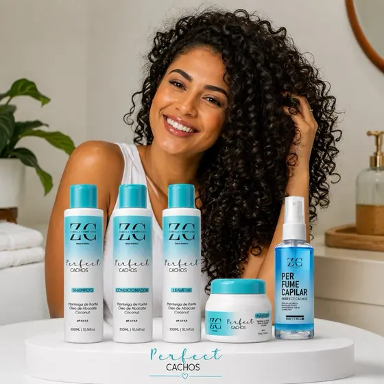 Kit Perfect Cachos Zabella Profissional Shampoo Condicionador Máscara Leave-in e Perfume Capilar