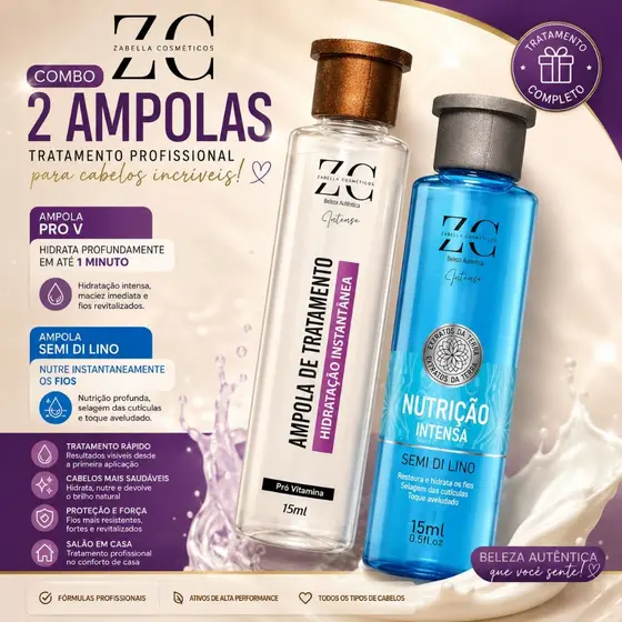Kit Ampola Mágica Zabella Semi Di Lino + Pro V Tratamento Instantâneo