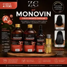 Kit Monovin Zabella Crescimento Acelerado Anti Queda + Ampola Mágica Óleo de Rícino Brinde