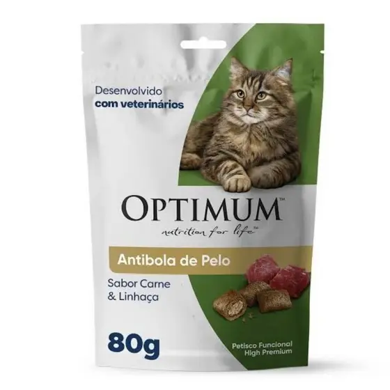 PETISCO ANTI BOLA DE PELOOPTIMUM  PARA GATOS ADULTO SABOR CARNE E LINHAÇA 80g