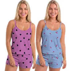 Kit 4 Peças Pijama Baby Doll Short Doll Feminino Sem Bojo Roupa Durmir Estampado 2 Shorts + 2 Blusas