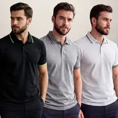Kit 3 Camisa Polo Masculina Tecido 100% Algodão Premium Conforto Estilo