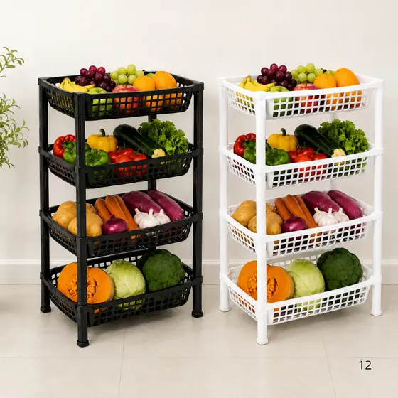 Fruteira de Chão Cesto 4 Andares Organizador Frutas Multiuso