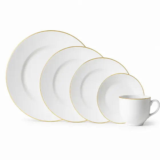 Aparelho de Jantar Prato Caneca Borda Dourada Luxo Premium 20pcs Catarina