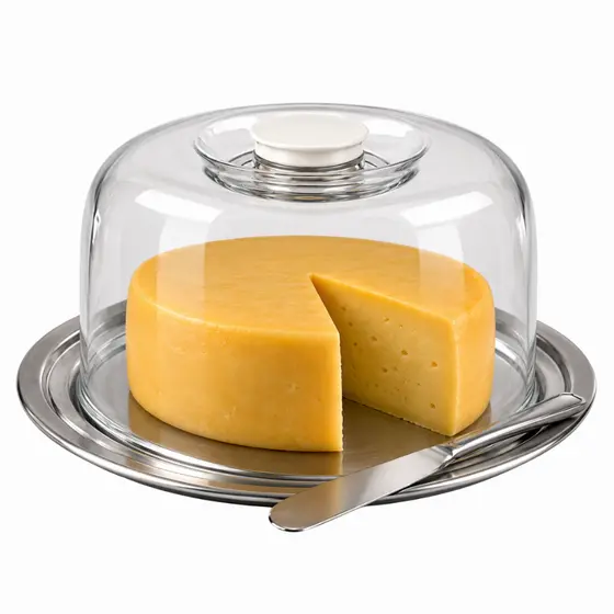 Queijeira Em Inox Conjunto Para Queijo com Tampa Faca 3 Peças  - Lille
