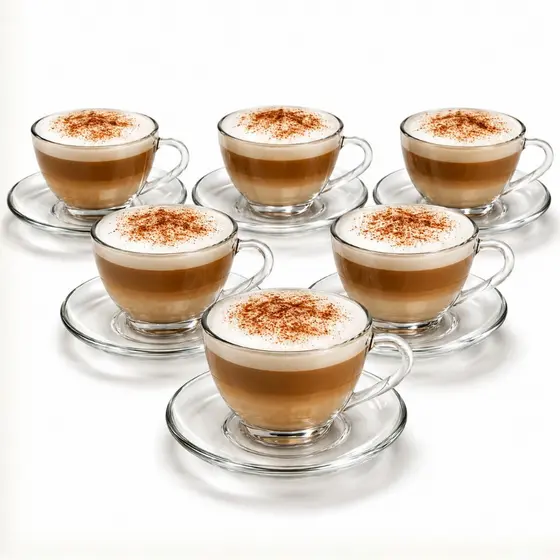 Jogo 6 Xícaras de Café Chá em Vidro Classic C/ Pires  Transparente 250ml