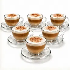 Jogo 6 Xícaras de Café Chá em Vidro Classic C/ Pires  Transparente 250ml