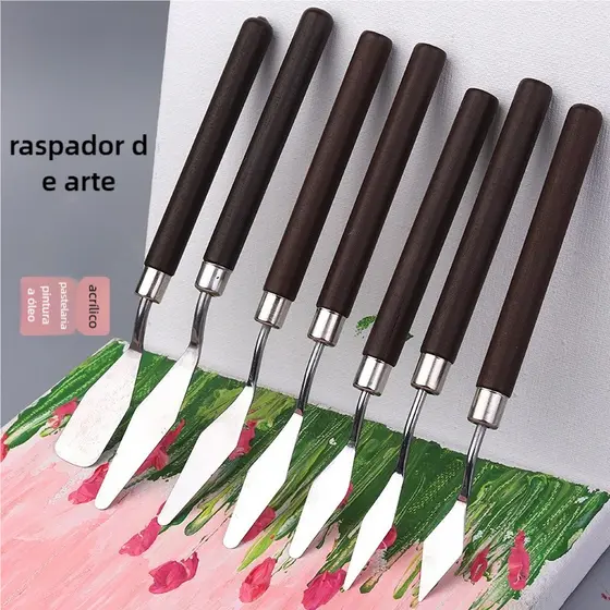 7 pcs Conjunto Faca Para Pintura A Óleo De Arte Em Aço Inoxidável Ferramentas De Desenho De Papelaria Espátula Artista