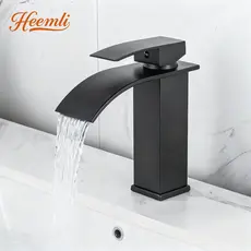 Torneira Banheiro Cascata Quadrada Baixa Inox Preta ou Cromada Quente e Fria Heemli