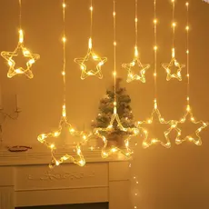 Cordão de Luzes LED 100 Estrelas Quente 110V-220V Plugue Redondo com Extensão para Decoração Natalina e Festas