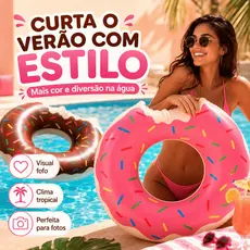 📸Boia de Donut Fofa para Fotos na Praia, Boia Inflável Temática para Festa de Piscina e Verão