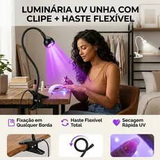 LED Luminária UV para Unhas com Clipe e Haste Flexível, Secador de Esmalte em Gel para Manicure Caseira e Profissional