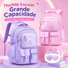 Mochila Escolar Infantil Feminina Grande Capacidade, Tecido Impermeável com Alça Acolchoada Anti-Curvatura