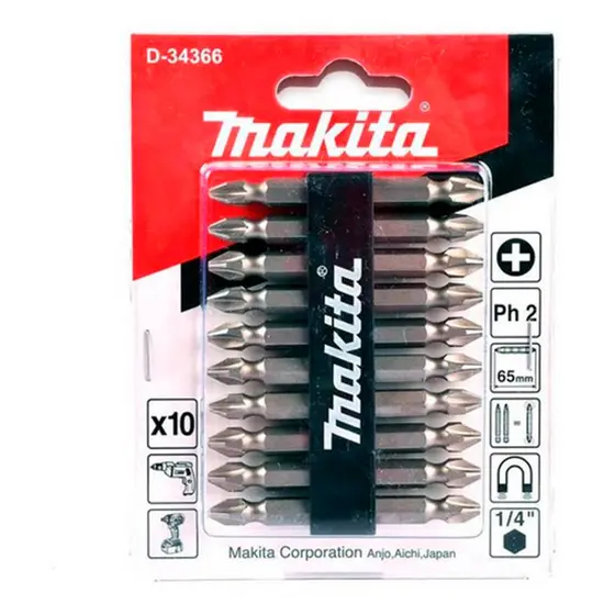 Pacote C/ 10 Pcs Bits Phillips 65mm PH2 Duplo Makita D-34366