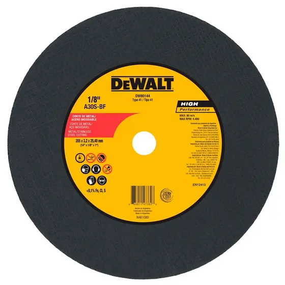 Disco de Corte 14" para Aço Carbono e Inox 355 x 3.2 x 25.40mm DeWalt DW80144
