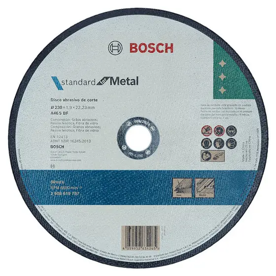 Disco de Corte 9" para Aço Carbono e Inox 230 x 1,9 x 22,23mm Bosch Standard