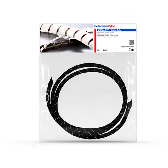 Organizador de Cabos Espiral 1/2" Preto com 2 Metros Hellermann 161-08072