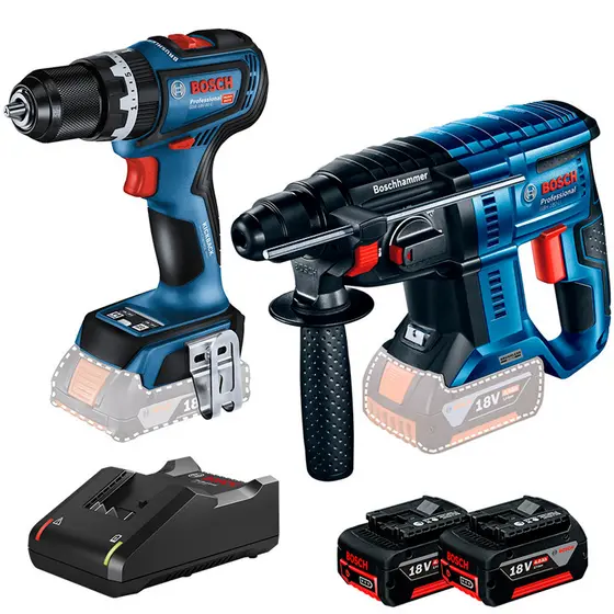 Kit Parafusadeira/Fur 1/2" GSB 18V-90 C + Martelete Rotativo Romp GBH 180-LI + 2 Bateria 4Ah + Carregador Rápido Bosch