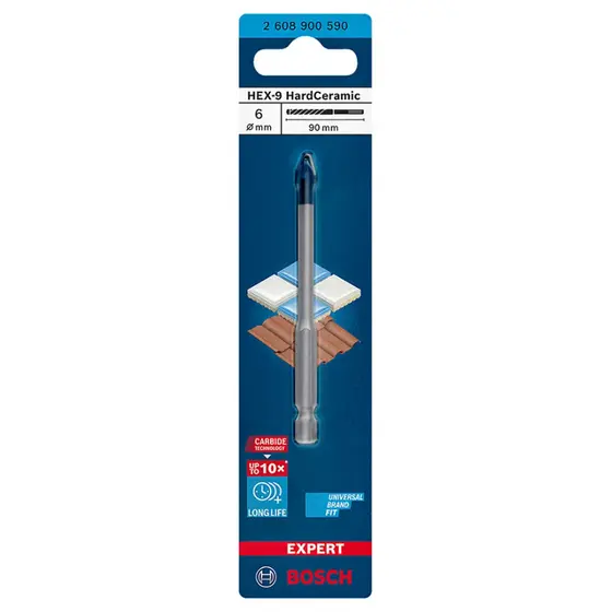 Broca para porcelanato 6mm EXPERT HEX-9 Hard Ceramic Bosch