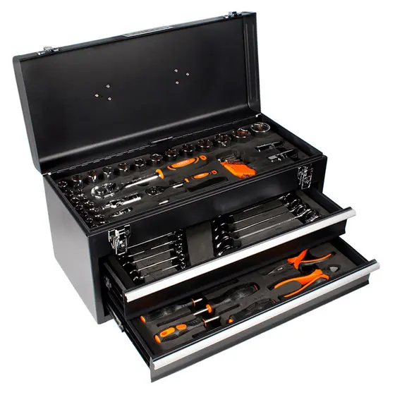 Caixa Baú Gabinete de Ferramentas com 2 Gavetas e Tampa com 90 Peças Xtrong XCXA-1290A