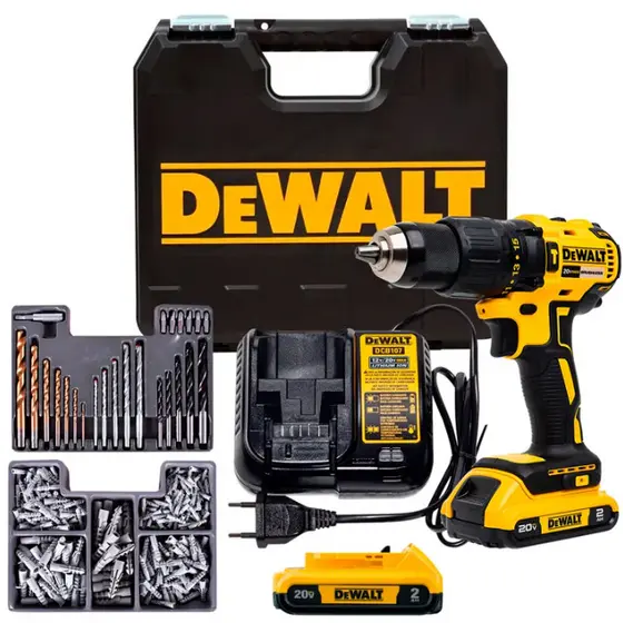 Parafusadeira/Fur Impacto 1/2" DCD7781 + 2 Baterias 20V 2Ah + Carregador + Maleta + Kit 300pcs DeWalt DCD7781D2-BR