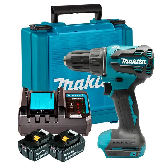 Parafusadeira/Fur Imp 1/2" a Bateria 18V Makita DHP490Z + Kit Energia 2 Baterias 5Ah + Carregador + Maleta KITMAK1850B