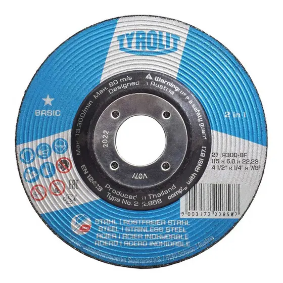 Disco de Desbaste 4.12" para Aço Carbono e Inox 115 x 6.0 x 22.23mm Tyrolit Basic 222858