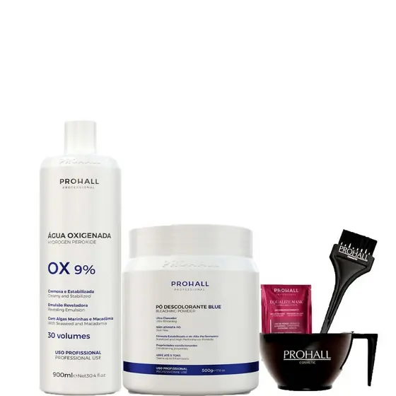 Kit Pó Descolorante Azul e Água Oxigenada 30 Volumes Prohall
