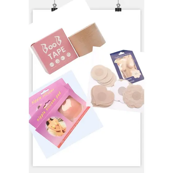 Sutiã Rolo Adesivo Levanta Peito Seio Fita+Tapa Peito Silicone Bico Sutiã +Kit 10 Adesivo Protetor Mamilo Bico (5 Pares)