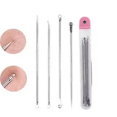 Kit 4 Pçs Acne Espinha Extrator De Cravos Profissional Removedor de Ponta Dupla com Pinça/Extrator/Agulha para Salão