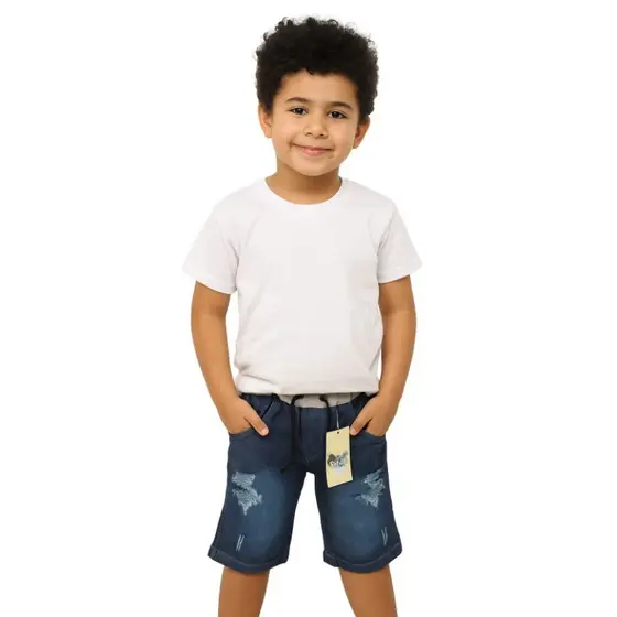 Bermuda Jeans Infantil Masculina com Elastano e Cordão – Conforto e Estilo