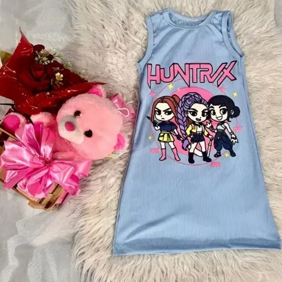 Vestido Huntrix Menina – Personagens Guerreiras do K-Pop, Moda Infantil