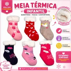 Meia Infantil  Pantufa Térmica Antiderrapante Forrada Peluciada Quentinha Inverno