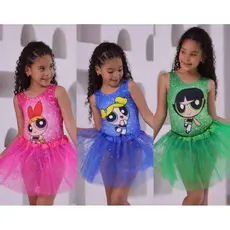 Fantasia Carnaval Infantil Menina Super Poderosa Body/Bory + Saia de Tule Tutu Colorida