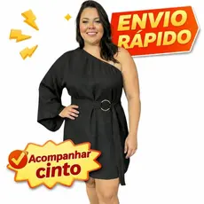 Vestido Plus Size Um Ombro Só com Cinto | Tamanho Único Veste 42 ao 52