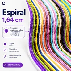 Organizador Espiral de Cabo 1,64m para USB Carregador e Fones