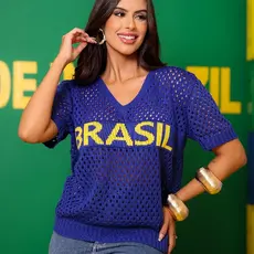 Blusa  Feminina Tricot Camiseta Brasil Copa Fashion Blusa Feminina Estilosa Roupa Feminina Elegante