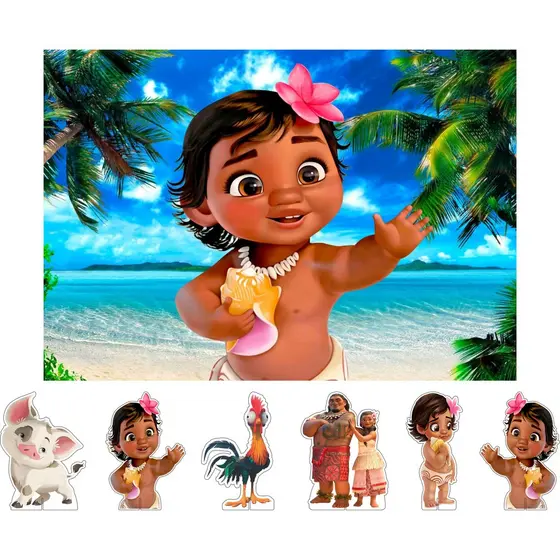 Kit Display De Mesa + Painel Festa Infantil Moana Baby