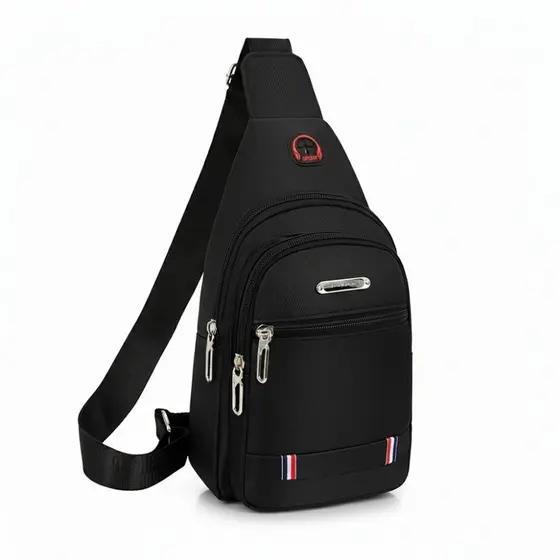 Mochila Transversal Masculina Nylon Impermeável Reforçada Bolsa Ombro Compacta Com Entrada Para Fone
