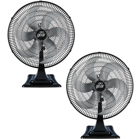 Kit c/2 Ventiladores De Mesa Oscilante Turbo 50cm  6 Pás 3 Velocidades 50w Preto Silencioso
